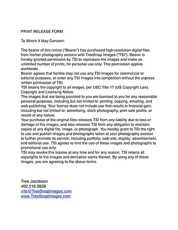 Print  Release Form TreeSnap